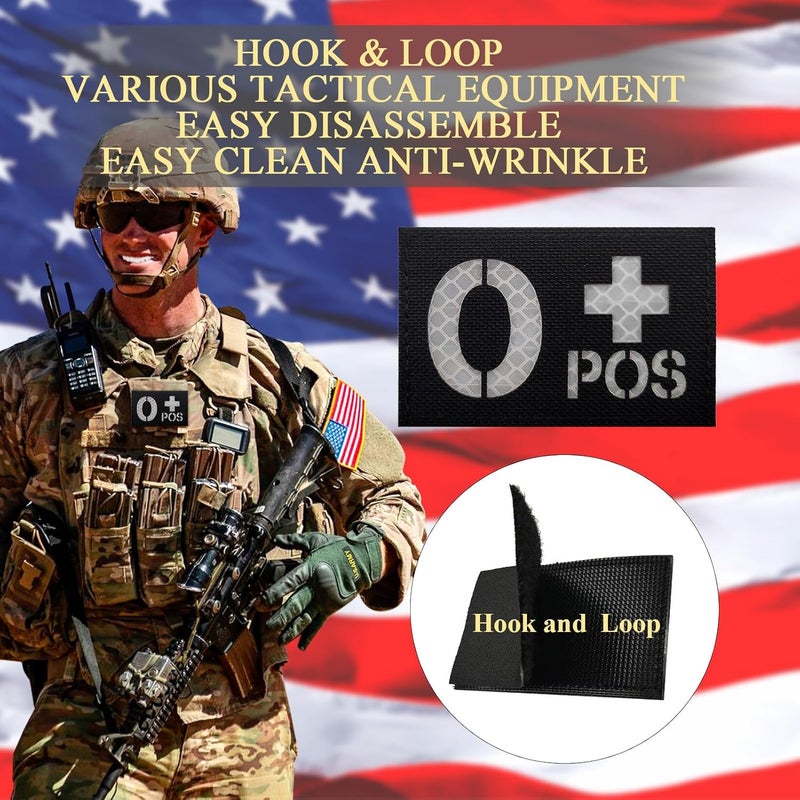 MWOOT 2 PCS Blood Type O+ POS Patches IR Infrared Reflective Patches Tactical Morale Patch Laser Cut Patch Hook and Loop(3×2 inch Black White) - Image 3